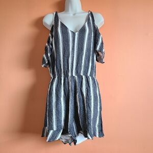 American Eagle Cold Shoulder Romper – Blue & White Stripe, Size L